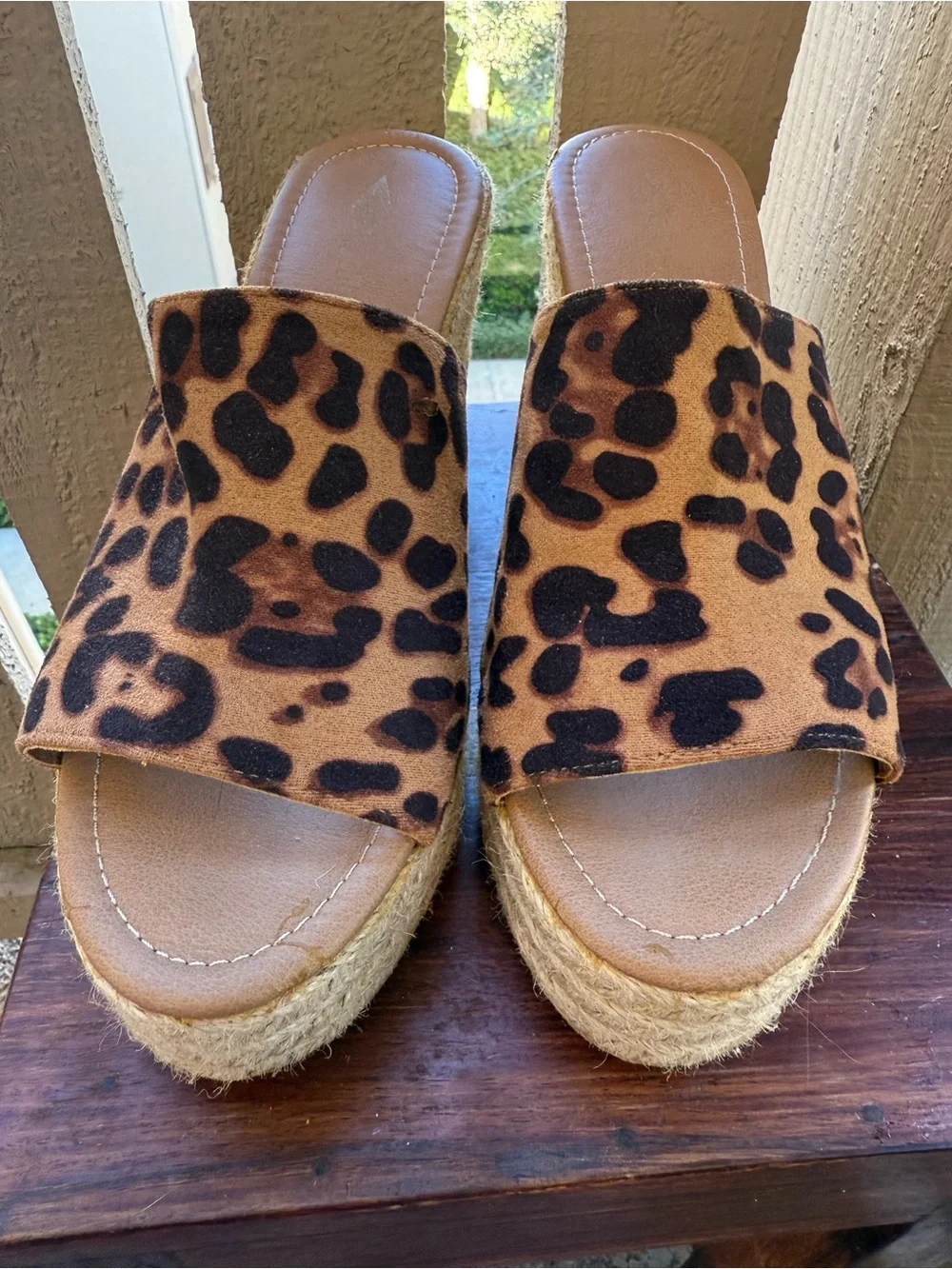 Jolimall Leopard Print Espadrille Wedge Slide - Tan/Black